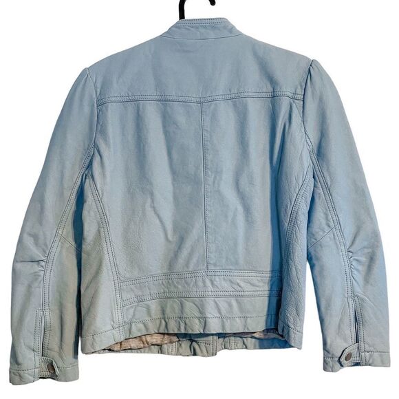 Rebecca Taylor Garment-Washed Leather Moto Jacket in Ocean Dusk - Picture 7 of 10